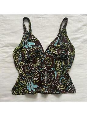 Jantzen multicoloured brown blue and green paisley floral print tankini tank top